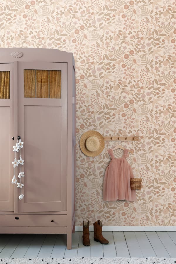 ESTAhome tapet blommor och fåglar beige och milt rosa 0.53 x 10.05 m