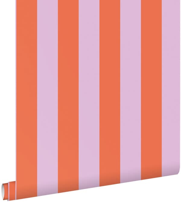 ESTAhome tapet striber orange og syrenlilla 0.53 x 10.05 m