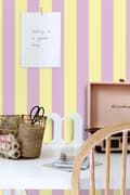 Miniatyrbild 4 av 8: ESTAhome tapet ränder pastellgult och syrénlila 0.53 x 10.05 m