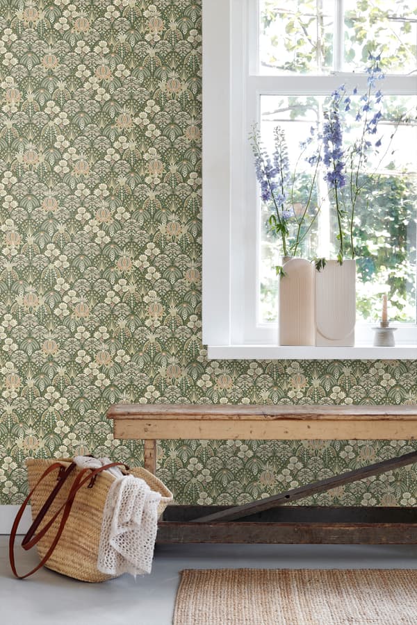 ESTAhome tapet blommor art nouveau stil mörkgrönt 50 x 900 cm