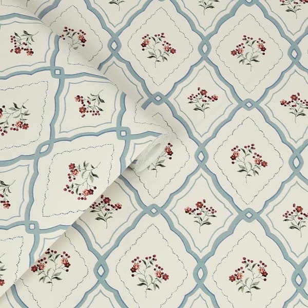 Laura Ashley - Non-woven Tapet Pinford Trellis Pale Seaspray Blue