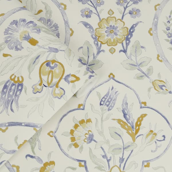 Laura Ashley - Non-woven Tapet Foscot Damask Pale Ochre Yellow