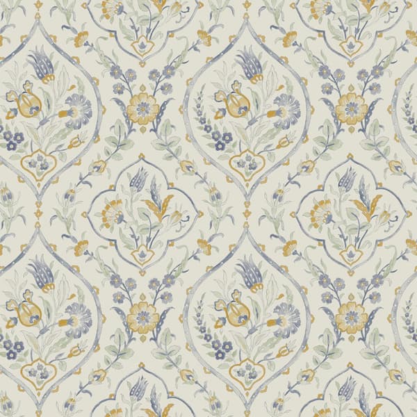 Laura Ashley - Non-woven Tapet Foscot Damask Pale Ochre Yellow