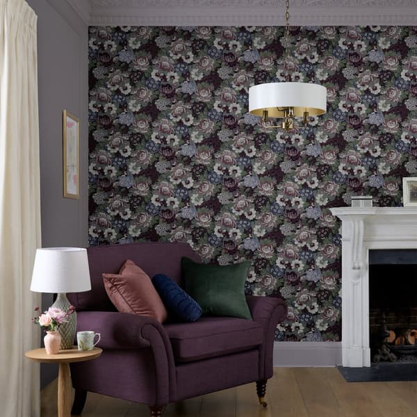 Laura Ashley - Non-woven tapet Honnington Peonies Blackberry Purple