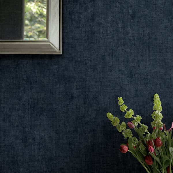 Laura Ashley - Non-woven Tapet Plain Midnight Seaspray
