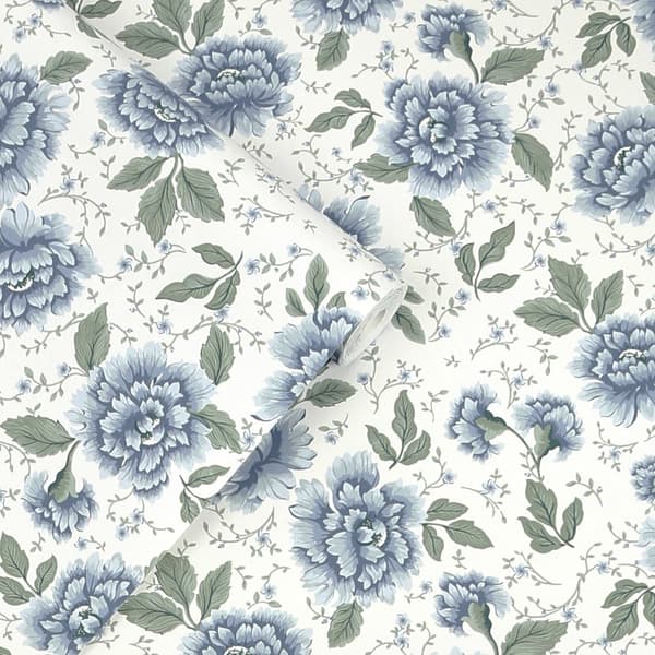 Laura Ashley - Ikke-vævet tapet Pickworth Posy Pale Seaspray Blue