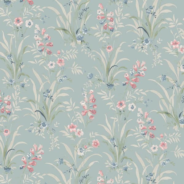 Laura Ashley - Non-woven Tapet Mosedale Posy Dark Duck Egg Blue