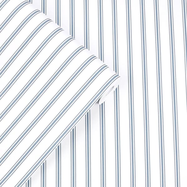 Laura Ashley - Non-woven tapet Farnworth Stripe Smoke Blue