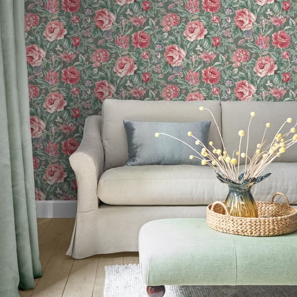Laura Ashley - Non-woven Tapet Wild Roses Fern Green