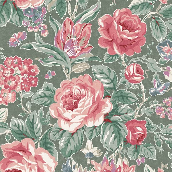 Laura Ashley - Non-woven Tapet Wild Roses Fern Green