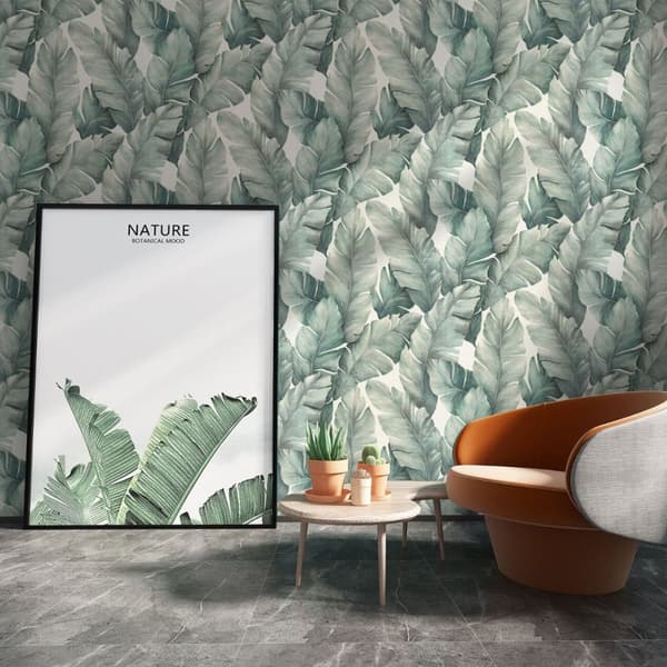 Limetree Kew tropiska löv vinyl texturerad tapet