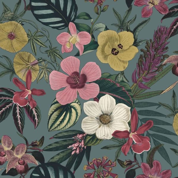 Rasch Priya Floral Wallpaper Multicoloured/Petrol 10m x 53cm