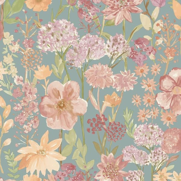 Grandeco Vilde blomster tapet Pink/Blue 10m x 53cm