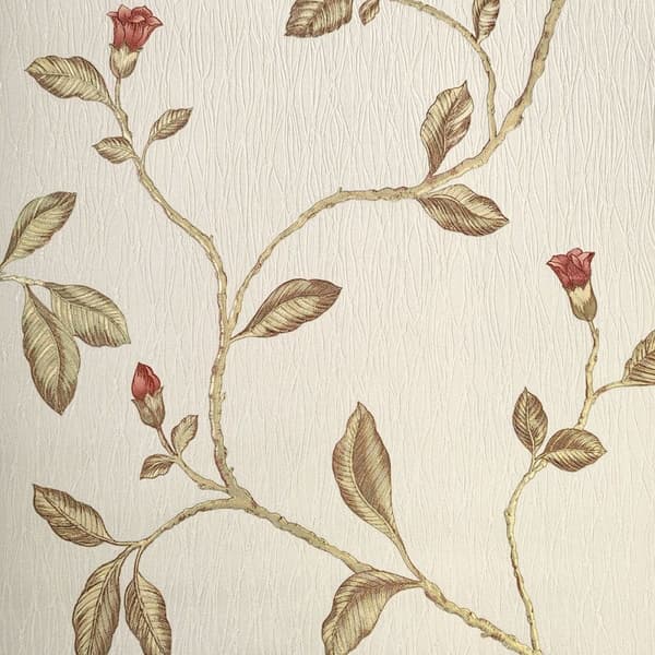 Holden Décor Lia Floral Trail Heavyweight Vinyl Wallpaper Red 10m x 52cm