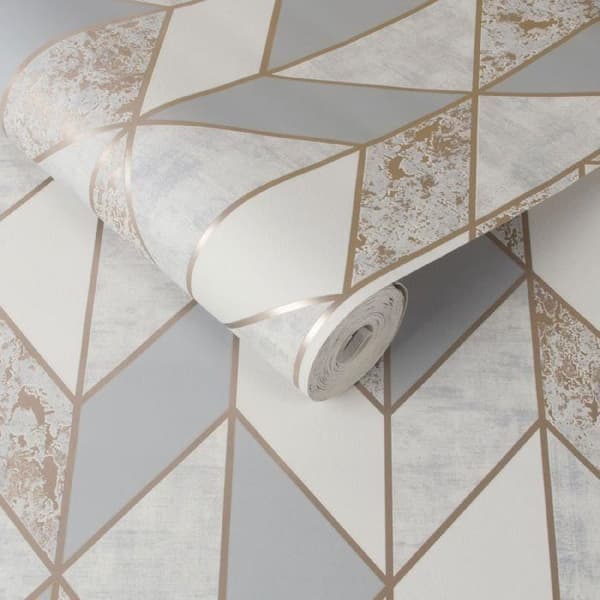 Tapet - Graham & Brown - Milan Geo - Geometrisk - Grå / Roséguld - Tvättbar