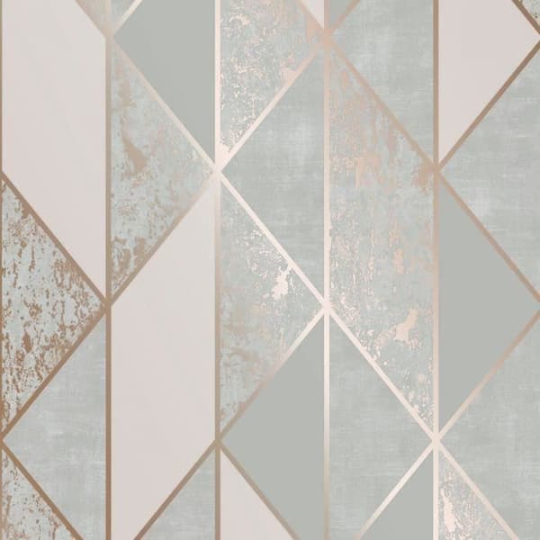 Tapet - Graham &amp; Brown - Milan Geo - Geometrisk - Grå / Roséguld - Tvättbar