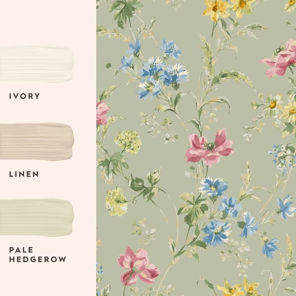 Laura Ashley Non-woven Tapet Poppy Meadow Green