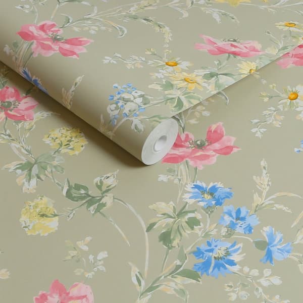 Laura Ashley Non-woven Tapet Poppy Meadow Green