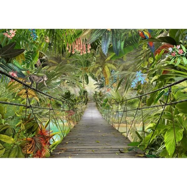 Fototapet 368x254 CM Tema: Bridge in the Jungle 8 delar att be om att komponera din fotodekor. Lim ingår. Fabrica