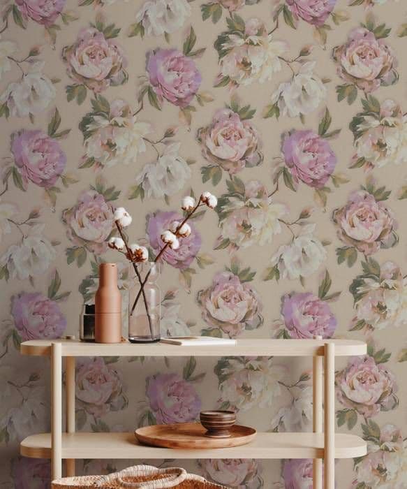Papper väggbeklädnad intissé 396081 Lila Ros Blommor Floral PintWalls II A.S. Creation