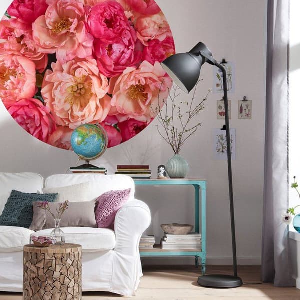 rund panorama självhäftande tapet rosa blommor - Ø 125 cm - 611805