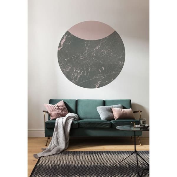 panorama rund självhäftande tapet mörkgrå och rosa marmor - Ø 125 cm - 611724