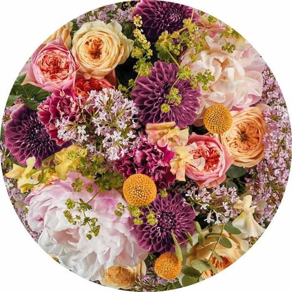 rund panorama självhäftande tapet flerfärgade blommor - Ø 125 cm - 611806