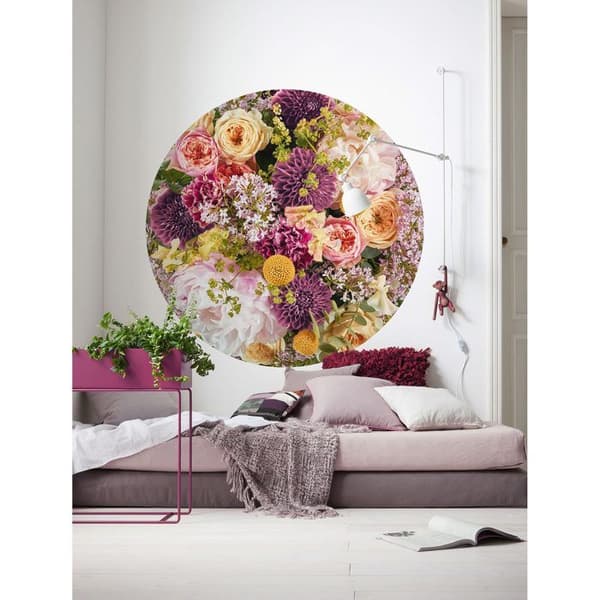 rund panorama självhäftande tapet flerfärgade blommor - Ø 125 cm - 611806