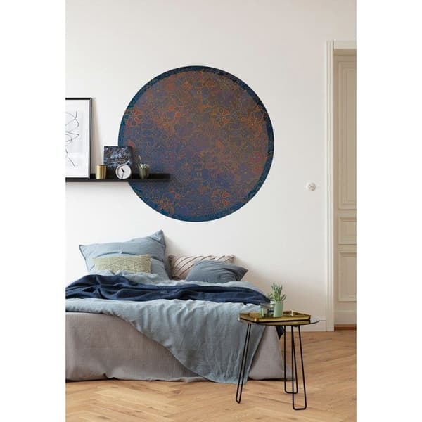 självhäftande rund panoramatapet blå och röd prydnad - Ø 125 cm - 611782