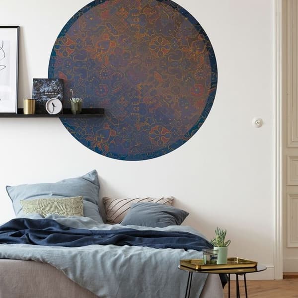 självhäftande rund panoramatapet blå och röd prydnad - Ø 125 cm - 611782