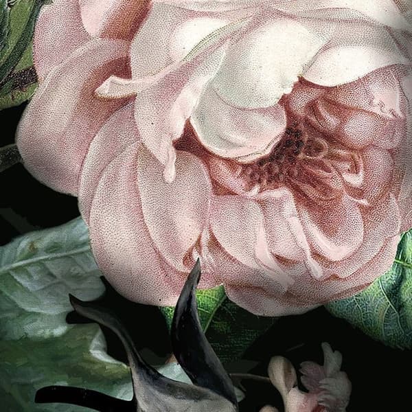 panorama runt självhäftande tapetsömmar av rosa och gröna blommor - Ø 125 cm - 611734