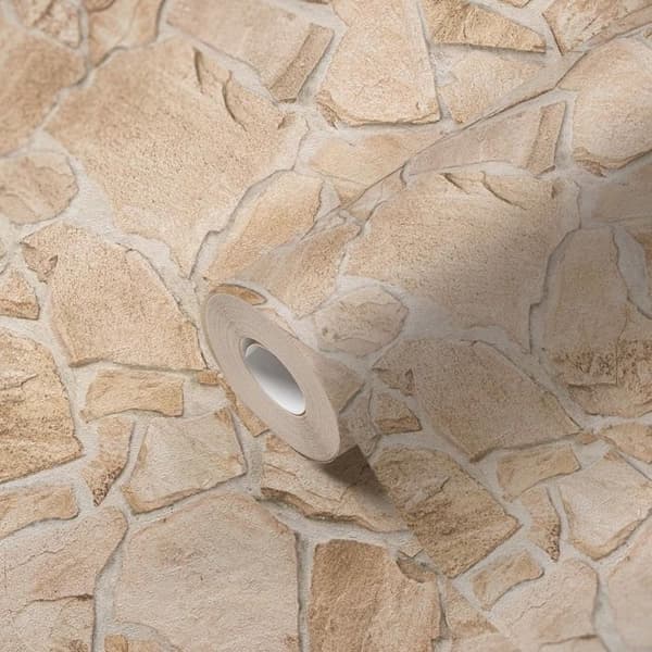 Non-woven tapeter - beige - stenimitation - Mönstrade tapeter - Elements II - A.S Création