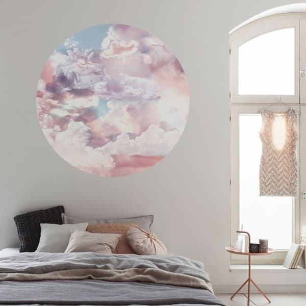 panorama rund självhäftande tapet rosa, lila och ljusblå himmel - Ø 125 cm - 611727