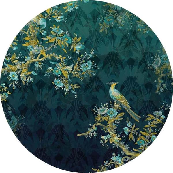 Orientalisk blå självhäftande rund panoramatapet - Ø 125 cm - 611787