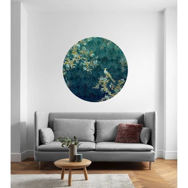 Orientalisk blå självhäftande rund panoramatapet - Ø 125 cm - 611787