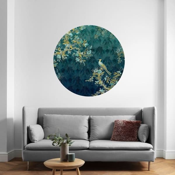 Orientalisk blå självhäftande rund panoramatapet - Ø 125 cm - 611787