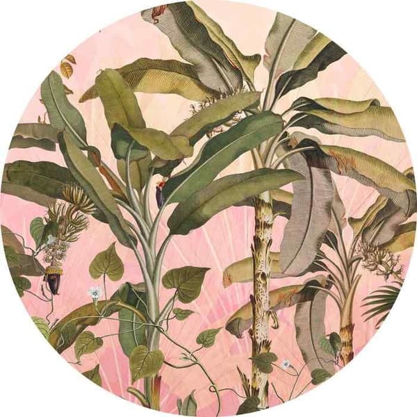 panorama rund självhäftande botanisk tapet rosa och grön - Ø 125 cm - 611769