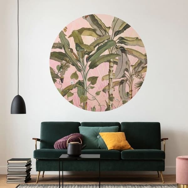 panorama rund självhäftande botanisk tapet rosa och grön - Ø 125 cm - 611769