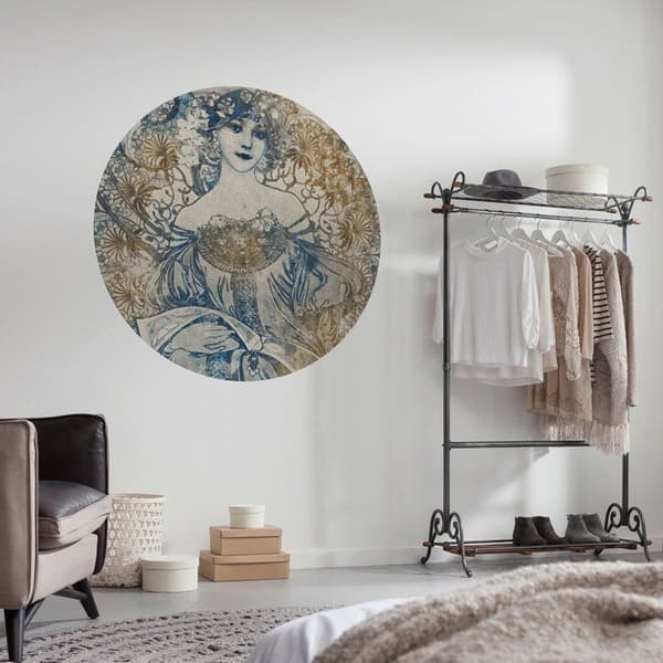 rund panorama självhäftande tapet gudinna beige och blå - Ø 125 cm - 611776