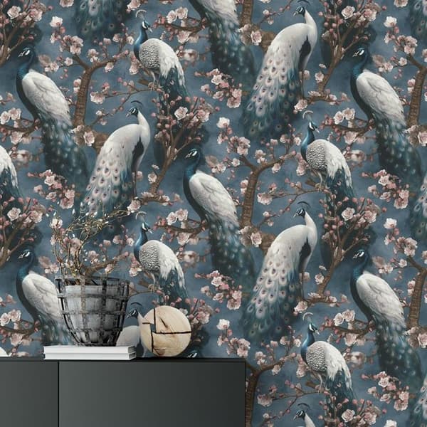 Non-woven tapet 10414-08 tapet med blommor floral 0,53 x 10,05 m Erismann Play of light blå