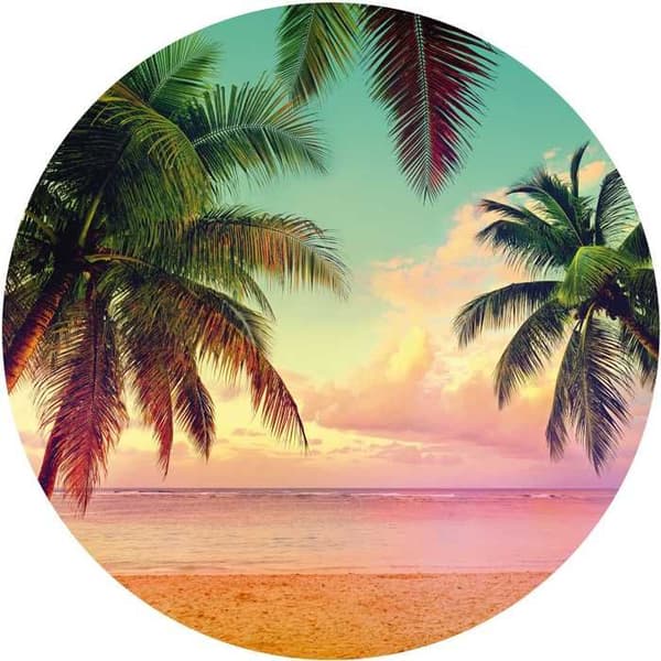 rund panoramatapet strandgrön, rosa och turkos - Ø 125 cm - 611792