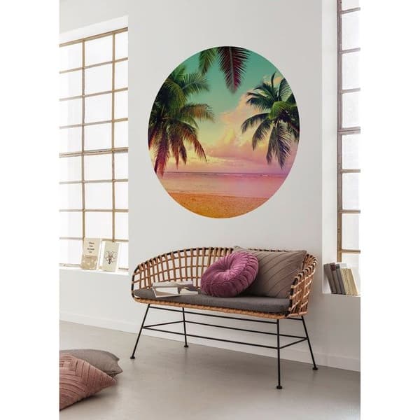 rund panoramatapet strandgrön, rosa och turkos - Ø 125 cm - 611792