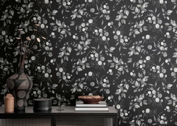 Non-woven tapeter - svart - blommor / blommig - Mönstrade tapeter - Pure Elegance - A.S