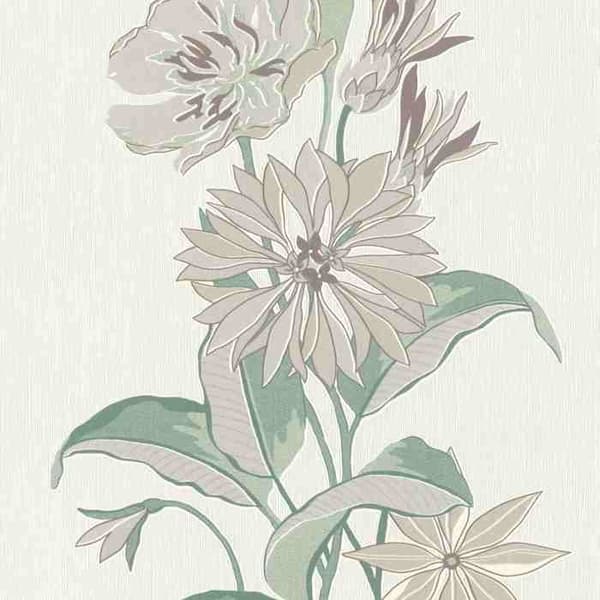 Rasch 508277 non-woven tapet med blomster 10.05 x 0.53 m Grön Grå Vit