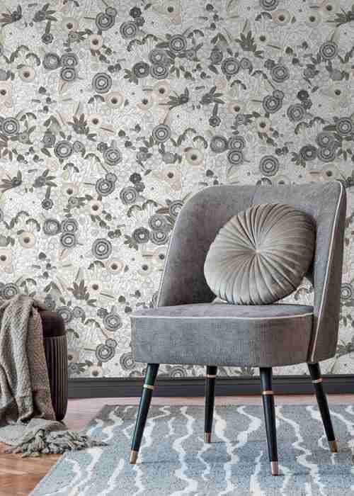 non-woven tapet 868920 tapet blommor floral 53 x 1005 cm Rasch Symphony silver svart