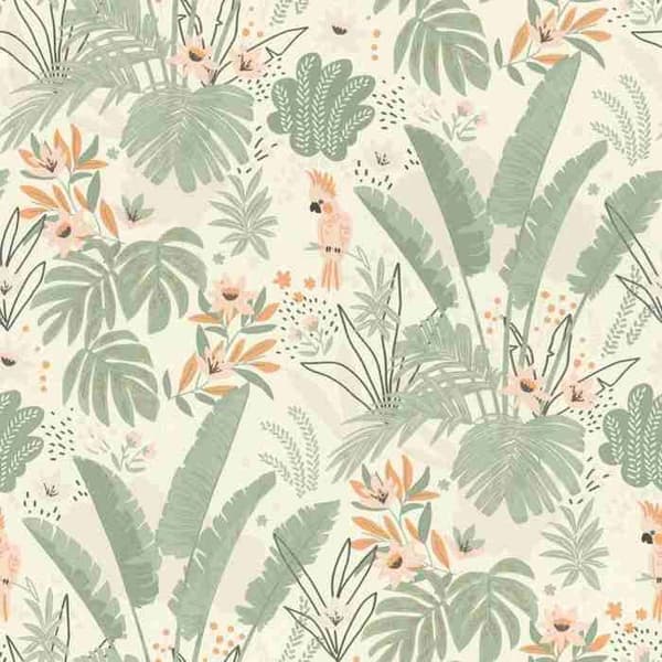 Rasch 460674 Non-woven tapet Botanisk 10.05 x 0.53 m Vit Rosa Grön