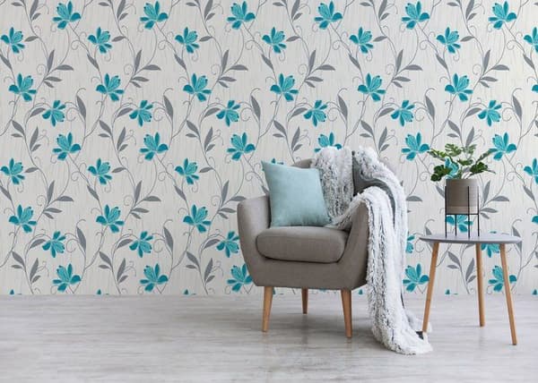 Tapet Blommor Florentin M1-No.2154 Tapet i blågrått papper med blommönster