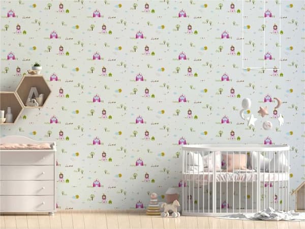Tapet Barnrum M1-No.140 Vit Rosa Prinsess Slott