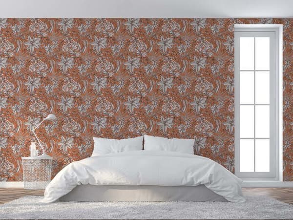 Tapet Träd Löv M1-No.1355 Non-woven tapet Orange Vit Blommig