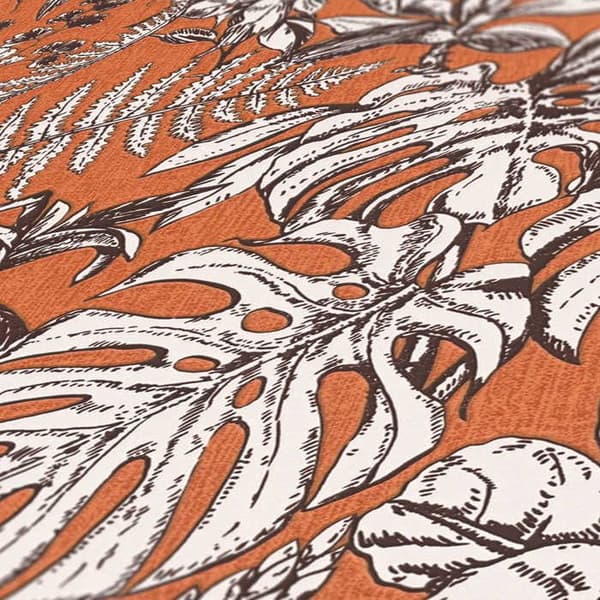Tapet Träd Löv M1-No.1355 Non-woven tapet Orange Vit Blommig